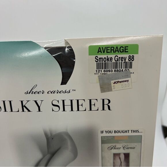 Nwt VTG JCPenney Pantyhose Sheer Caress Silky Sheer smoke gray 88 Control Top - Picture 2 of 3